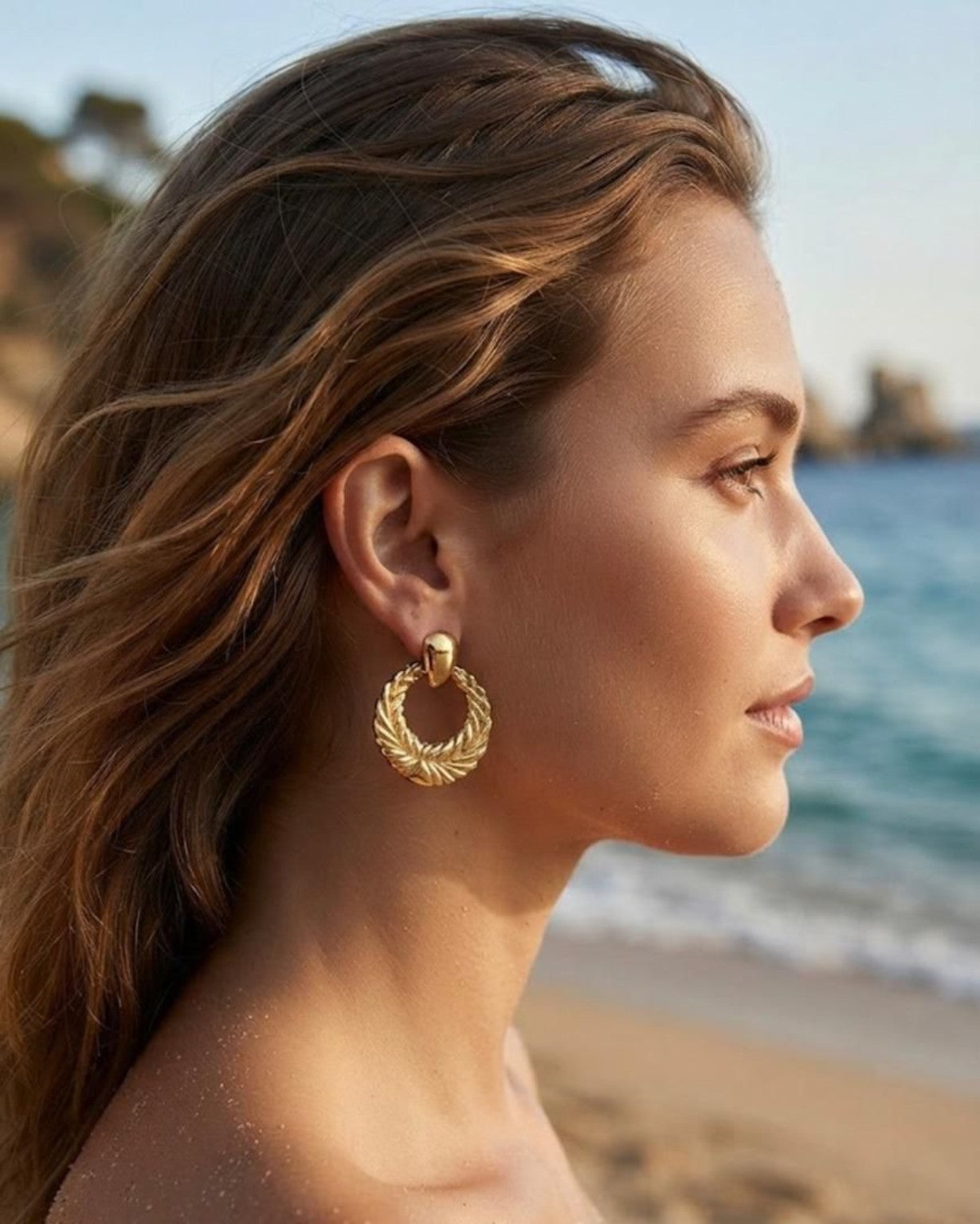 Textured gold-tone hoop statement earrings
