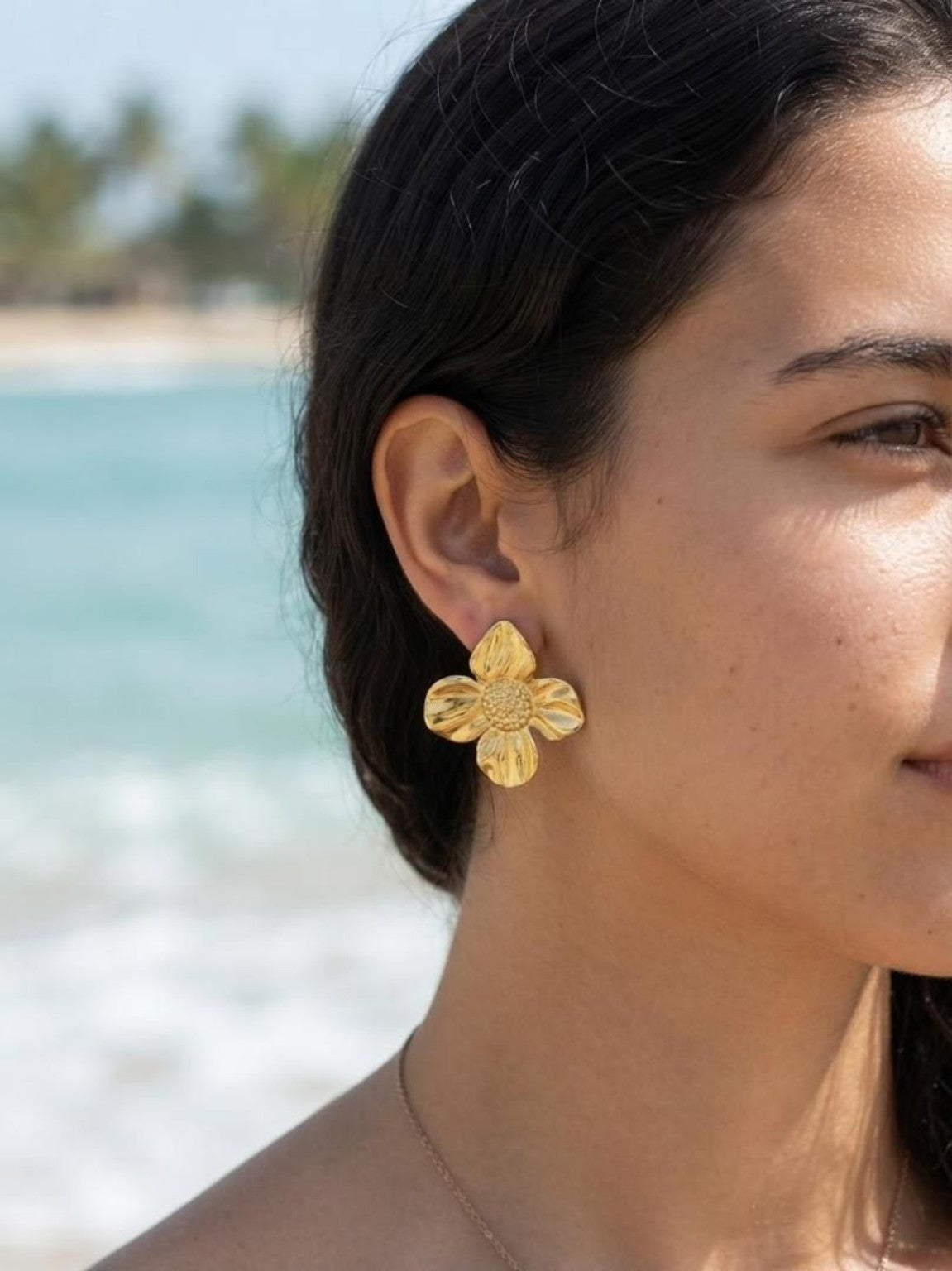 Gold-tone flower statement earrings